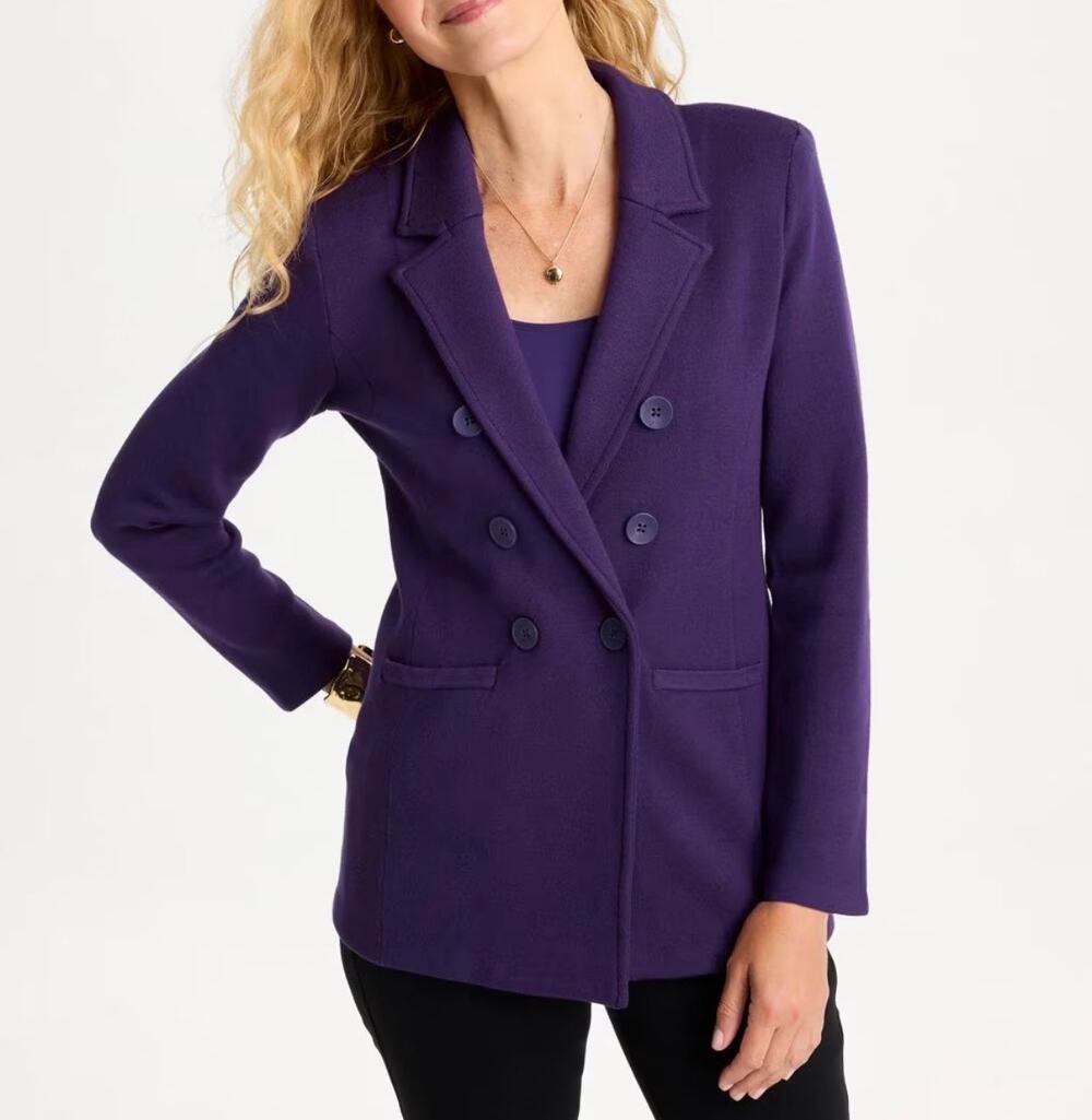 Chico’s Sweater Blazer Women’s Large Purple Double Breasted Knit Cardigan NWT